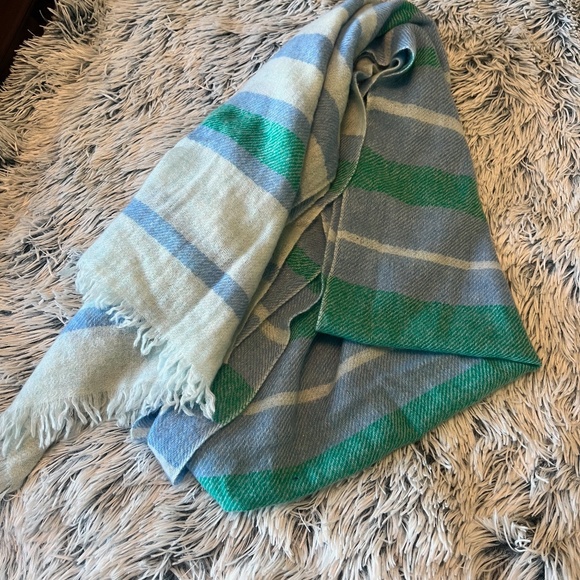 Vineyard Vines 72” x 23” Cashmere Scarf Wrap Blue Green Striped - Picture 3 of 6